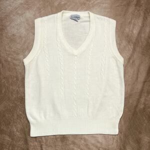 F.L. Limited Vintage Sweater Vest Sleeveless Cable Knit White V Neck Women's L